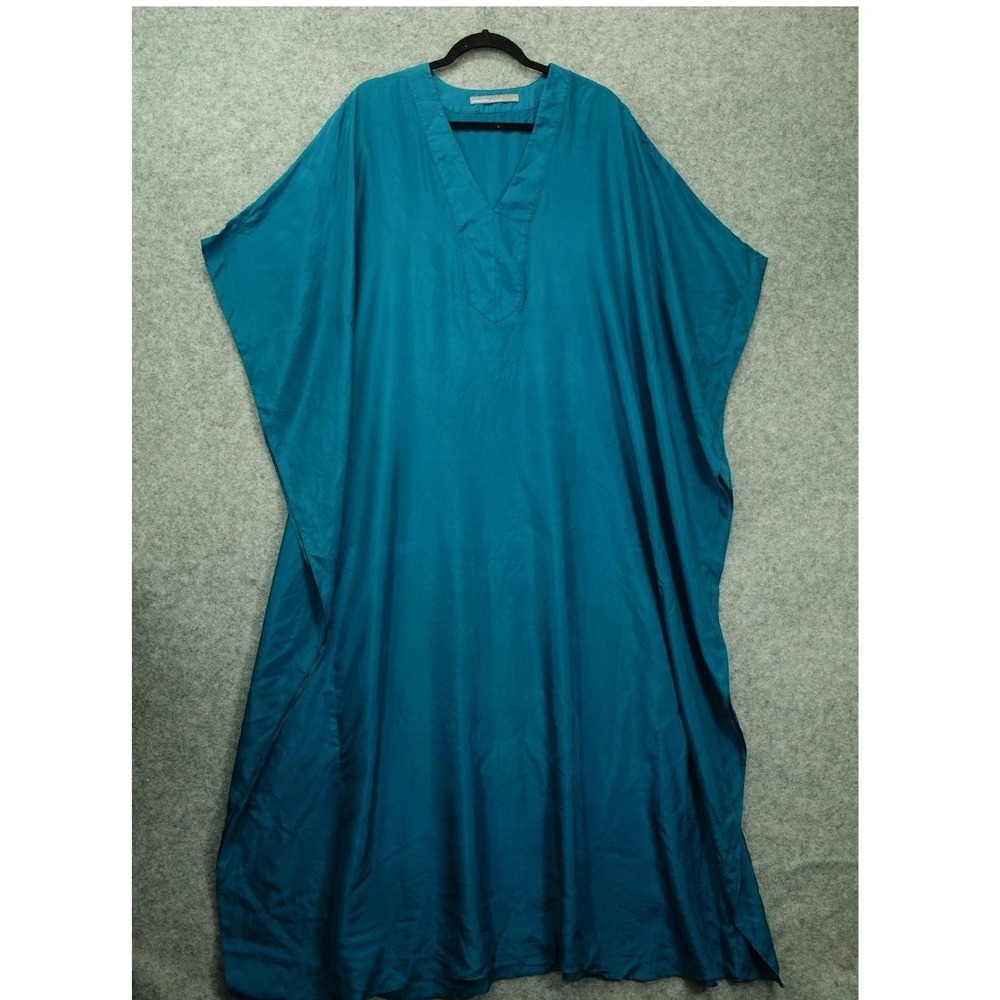 Ocean Main Women Lagenlook Silk Kaftan Dress S M Teal Oversized Boho Luxury $485